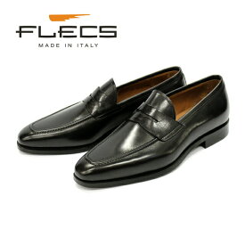【返品交換OK・送料無料】紳士靴 革靴 メンズレザーシューズ FLECS フレックス a405 イタリア製 本革 ビジネスシューズ コインローファー スリッポン 革底 ブラック マッケイ スーツ ビジカジ カジュアル スーツ