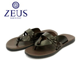 【返品交換OK・あす楽・送料無料】ZEUS ゼウス 1717 イタリア製 本革 メンズ レザー サンダル トング ベルト ダーク ブラウン ラバーソール 短パン 旅行 リゾート 春 夏 やわらかい 履き心地 夏休み