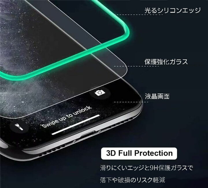 楽天市場】iPhone14 蛍光保護ガラスフィルム 暗闇でフチが光る 強化 