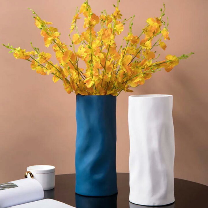 おしゃれ 高29cm 花瓶 ブルー フラワーベース 北欧 白 インスタ映え ホワイト 陶器 大きい スウェーデン イエロー C Huaping 4012 Gg 大型