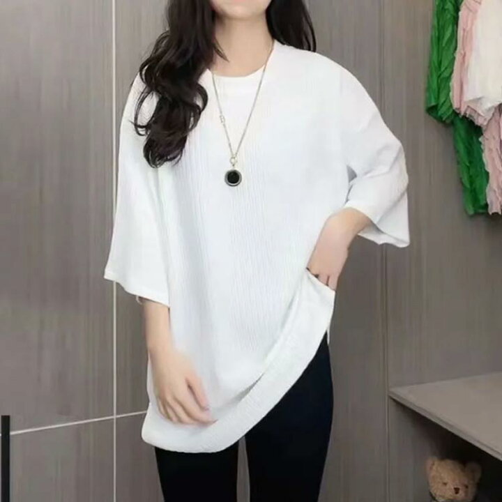 楽天市場】tシャツ 半袖 大人抜け感 プリーツTシャツ スリット入り 