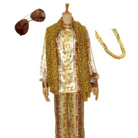 amaletPlay PPAP ピコ太郎 ヒョウ柄 コスチューム 豪華5点セット 衣装 上下セット + サングラス + ネックレス 忘年会 新年会 余興 パーティー