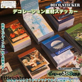 テッカー 6種類セット DIY手帳素材 300枚入り コラージュシール 可愛い レトロ フレークシール スクラップブックス 粘着性 ステッカー INS