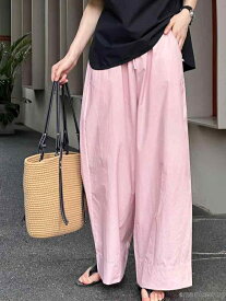 調整紐 楽ちん ヴィンテージ風 リラックス 春夏 ロング丈 ゆるっと 体型カバー レトロ ストレート ゴムウエスト 普段着 ハイウエスト パンツ レディース カジュアル ワイドパンツ