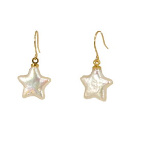 パール 真珠 ピアス 18k フック 淡水 星型 スター ホワイト系 ピンク系 K18 K14 ホワイトゴールド 変形真珠