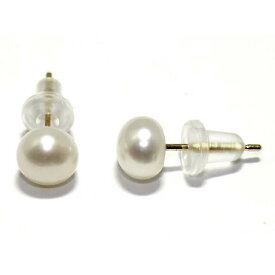 パール 真珠 淡水 ピアス ボタン型 7.0-7.5mm 白 黒 パープル オレンジ K18 K14 ホワイトゴールド