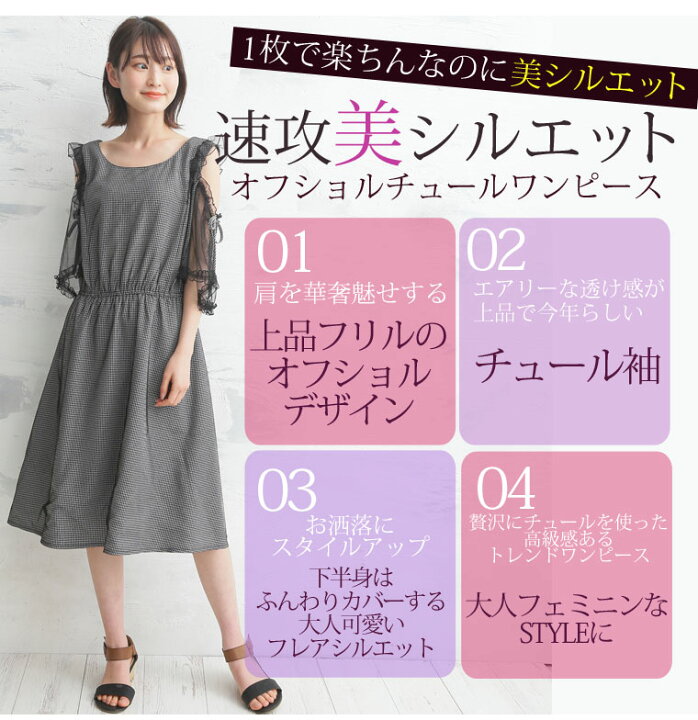 楽天市場 限定 全品p5倍4 11 13 59まで 大きいサイズ レディース ワンピース 無地とチェックで選べる チュール重ね 肩フリル オフショル ワンピース ワンピ Ll 3l 4l 夏 夏物 夏服 夏用 ぽっちゃり かわいい おしゃれ 半袖 Tgll 1 Tgll 2 Tgll 3