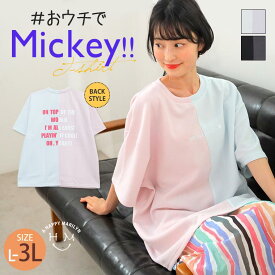 大きいサイズ レディース トップス | Disney タテ切替 BIG Tシャツ _ トップス tシャツ カットソー LL 3L 夏 夏物 夏服 夏用 ぽっちゃり ゆったり お腹 胸周り 二の腕 五分袖 かわいい キャラクター [0285-1746]