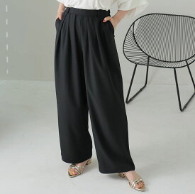 【期間限定クーポン配布】 大きいサイズ レディース パンツ | ウエストすっきり タック使い セミワイドパンツ (超速乾) _ ボトムス タックパンツ バレルレッグ イージーパンツ ウエストゴム LL 3L 4L 5L 6L 夏 夏物 夏服 夏用 ぽっちゃり ゆったり [504001]