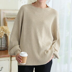 【期間限定クーポン配布】 大きいサイズ レディース ニット | 新色追加!! Rin フィットしすぎない！細魅せ叶える！華奢魅せ美人 もっちり リブ 長袖 ぽわん袖ニット _ セーター トップス LL 3L 4L 5L 6L 7L 8L 冬 冬物 冬服 ぽっちゃり ゆったり お腹 [432695]