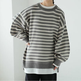 【期間限定クーポン配布】 大きいサイズ レディース トップス | 新色追加!! 寒くない冬こそ活躍！1枚で完結 スウェットライク ニット レイヤード風 トップス _ セーター プルオーバー LL 3L 4L 5L 6L 長袖 冬 冬物 冬服 ぽっちゃり ゆったり プラスサイズ [500030]