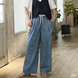 大きいサイズ レディース パンツ | ＜楽してトレンドが叶う イージーデニム ワイドパンツ＞ 夏に快適！ マリリン史上「最軽」夏パンツ完成 _ ボトムス M L LL 3L 4L 5L 6L 7L 8L 春 春物 春服 夏 夏物 夏服 ぽっちゃり [6656513/6656514]