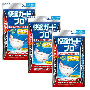 不織布マスク プリーツタイプ 快適ガードプロ プリーツタイプ ふつうサイズ 5枚入 眼鏡が曇りにくいマスク メガネ めがね 【×3個セット】