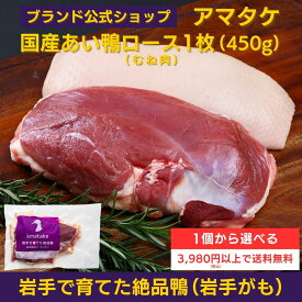 【公式】国産あい鴨ロース（むね肉） 1個から選べる 3980円以上で送料無料 冷凍 アマタケ 鴨むね肉1枚 450g ブロック あい鴨肉 合鴨肉 鴨肉 かも肉 お鍋 そば 蕎麦 鴨鍋 人気