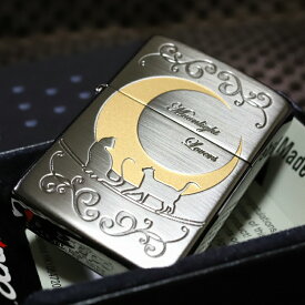 ZIPPO キャット ムーン 三日月 綺麗なジッポ かわいい 猫ジッポ 猫ZIPPO ネコジッポ 人気 ムーンライトラヴァー ねこジッポ レディース キャットジッポ ジッポネコ 月 ネコ ジッポー