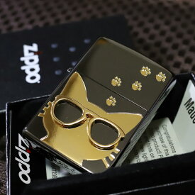 猫ZIPPO グラサンキャット 鏡面ブラック＆ゴールド 黒 金 ジッポ ライター ブランド 人気のジッポ プレゼント 可愛いジッポ ネコジッポ 猫ジッポ zippo ネコ ジッポー