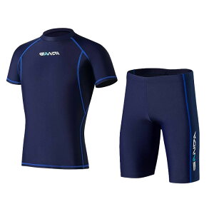 水着 メンズ スイムウェア 耐塩素 ラッシュガード 上下セット セパレート フィットネス水着 競泳 半袖 男子 学生 スイミングパンツ 海 プール ジム 練習用 トレーニング 日除け 日焼け防止