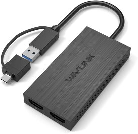 WAVLINK USB-VGAアダプタ WL-UG7602H WAVLINK USB 3.0 HDMI デュアルディスプレイアダプタ、デュアルモニタ用USB AまたはUSB C to HDMI、Thunderbolt 3/4対応、Windows、Mac OS用4K@30Hz+1080P@60Hz、Linux & iPad OSは非対応 USB-VGAアダプタ