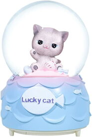 Lucky Cat 音楽スノードーム 子供用 80mm アニマル樹脂/ガラス スノーグローブ 色が変わるライト付き ホームデコレーション&シェルフデコ 幸運な猫の音楽的な雪の地球 80MM の動物の樹脂 ガラス雪 地球 家の装飾 スノーグローブ プレゼント