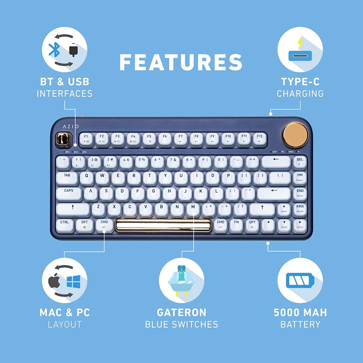 楽天市場】Azio アジオ ワイヤレス BT5 USB PC Mac キーボード 
