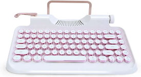 KNEWKEY RYMEK タイプライター スタイル メカニカル有線 & ワイヤレスキーボード タブレットスタンド付き コンピュータのキーボード Bluetooth接続 ホワイト バックライト付き クラシック レトロ