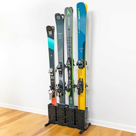 StoreYourBoard スキー収納ラック 4ペア 自立式スキーフロアマウント ワイドスキー ワイドスキー 4ペア ブラック スキー収納庫 整理整頓 ガレージ収納 耐候性 自立型