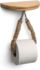 Arrow and Stem モダン 壁掛け式 天然竹製 トイレットペーパーホルダーロープ トイレットペーパーホルダー 便利な棚トレイ付き トイレットペーパー 電話 植物 装飾 その他のアクセサリー用 ベ
