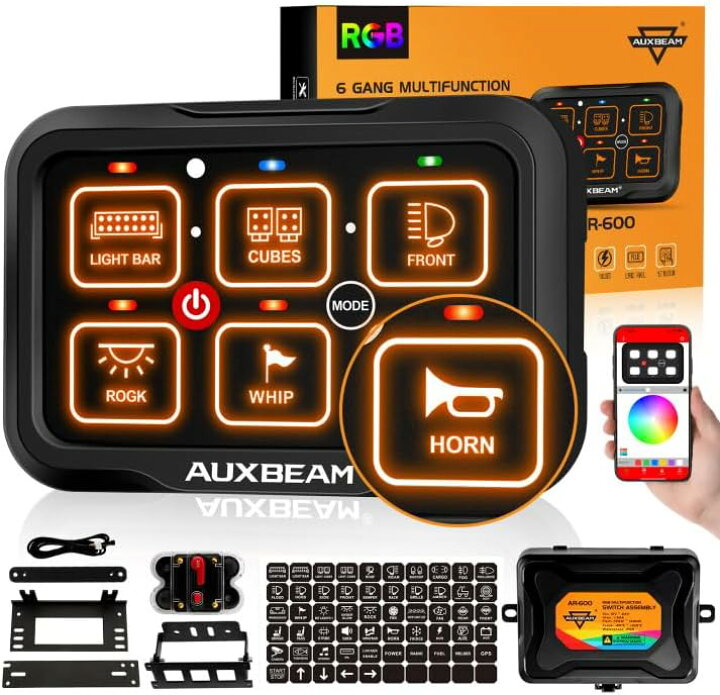 楽天市場】Auxbeam 6ギャング スイッチパネル Bluetooth RGB AR-600 