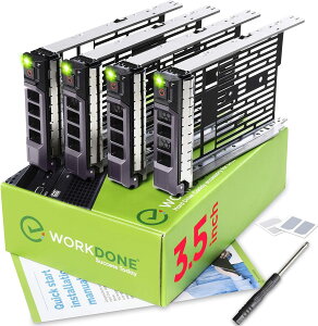 WorkDone 4パック 3.5インチ HDDキャディ KG1CH 適合機種: Dell PowerEdge サーバー 詳細な取り付けマニュアル フロントステッカーラベル スクリュードライバー HDDトレイネジ付き 3.5インチハードドラ