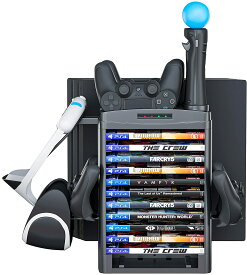 Skywin 充電ステーション PS4 VRヘッドセット対応 PSVR充電スタンド ゲームディスクラック ヘッドセット コンソールスタンド 充電スタンド ゲームディスクラック ヘッドセット コントローラー充電器 USBハブ 多目的VRスタンド PlayStation 4用マウント ブラケット スタンド