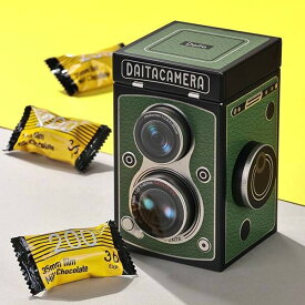 カルディ　カメラ　チョコ缶　二眼レフ　ミドリ※日時時間指定不可の商品です　詳しくは商品説明にて
