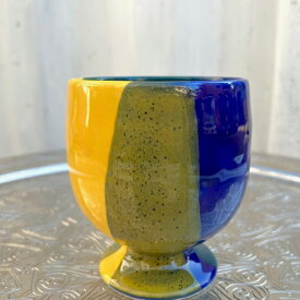【ハネンさん陶器】Hanenカラフル地中海陶器　人気のブルー＆イエロー　聖杯6　タンアンTanAn　TABJ　ワイングラス　カップ