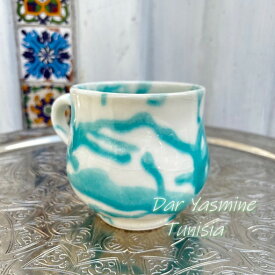 【ハネンさん陶器】Hanenカラフル地中海陶器　優しさあふれるホワイトブルー マグカップ　ランスLance　LNWT　大きなマグカップ　BIG　たっぷり