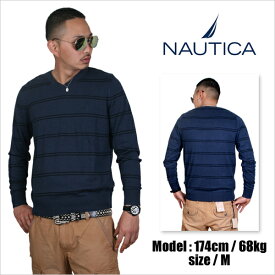 NAUTICA ノーチカ Vネック サマーセーター ニット【ボーダー：ネイビー × ブラック】 411 フォーダブワン ソウルジャパン SOULJAPAN 雑誌掲載 オラオラ 悪羅悪羅 メンズ ファッション 服 HIPHOP B系 B BOY