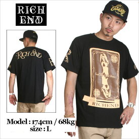 RICHEND リッチエンド Tシャツ 半袖 メンズ 大きいサイズ R TRUMP（ブラック×ベージュ×ブラウン）B系 ストリート系 ヒップホップ ダンス 衣装 ブランド ファッション AMAZING アメージング