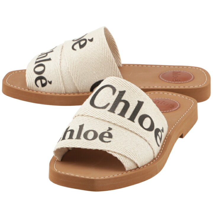 楽天市場】クロエ CHLOE サンダル WOODY ロゴ リネン フラットミュール 