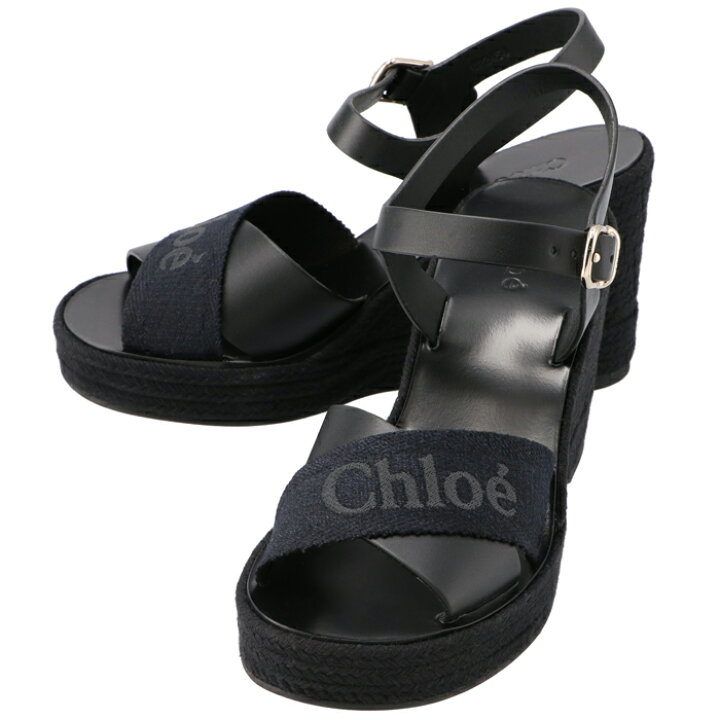 Chloé クロエ クロスストラップ ウェッジ 厚底 サンダル 黒 - サンダル