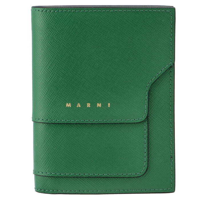 マルニ MARNI 財布 二つ折り ミニ財布 サフィアーノレザー グリーン系-
