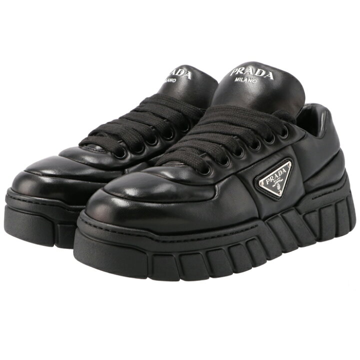 楽天市場】プラダ PRADA スニーカー パデッドレザー 三角ロゴ レース 