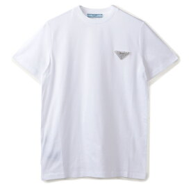 プラダ PRADA Tシャツ ラインストーン 三角ロゴ コットンシャツ ショートスリーブ 半袖シャツ 2024年春夏新作 35838R 13X9 009【2024SS】