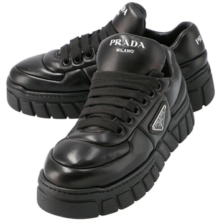 楽天市場】プラダ PRADA スニーカー パデッドレザー 三角ロゴ レース 