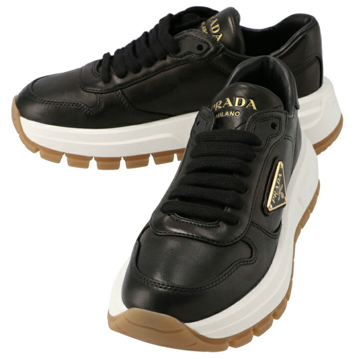 楽天市場】プラダ PRADA レザースニーカー 三角ロゴ レースアップ 厚底 