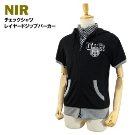 ニーウ ×チェックシャツ レイヤードジップパーカー ブラック/Lサイズ (NIR) 【閉店 売り切り】