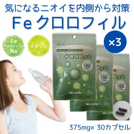 【1袋あたり1810円+P12倍】 Feクロロフィル 30カプセル ×3袋 栄養機能食品 加齢臭 口臭 ケア 体臭 足臭 汗臭 頭皮のニオイ 臭い対策 におい イヌリン サプリ モンドセレクション 受賞 食物繊維 エチケットサプリ 消臭サプリ