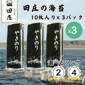 【期間限定特価！】田庄 海苔 やきのり 10枚×3パック ランク2 ランク4 ジップ付袋入り 国産 焼き海苔 おにぎり お寿司 手巻き寿司 焼きのり ご飯のお供 贅沢 高級品 高品質 送料無料