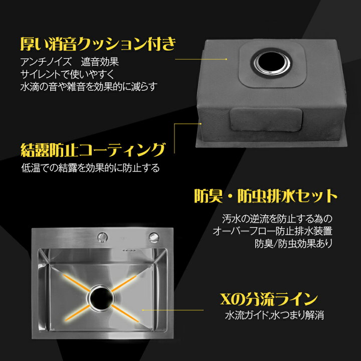 楽天市場】78x43cmステンレス304製二槽キッチン用手板金シンク Ambest 