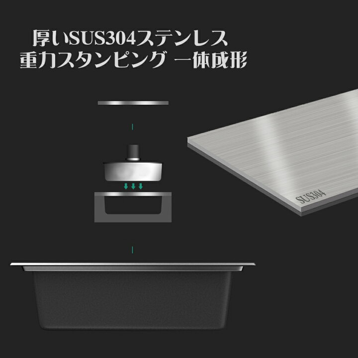 楽天市場】58x43cmステンレスプレス一槽キッチンシンク台所流し台排水 