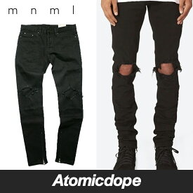 【送料無料】mnml M1 クラッシュ スキニー デニム パンツ ダメージ ブラック 黒 STRETCH DENIM BLACK ミニマル