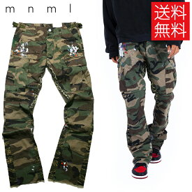 【送料無料】mnml CONTRAST カーゴ パンツ フレアカット ブーツカット カモ 迷彩 BOOTCUT CARGO PANTS Camo ミニマル