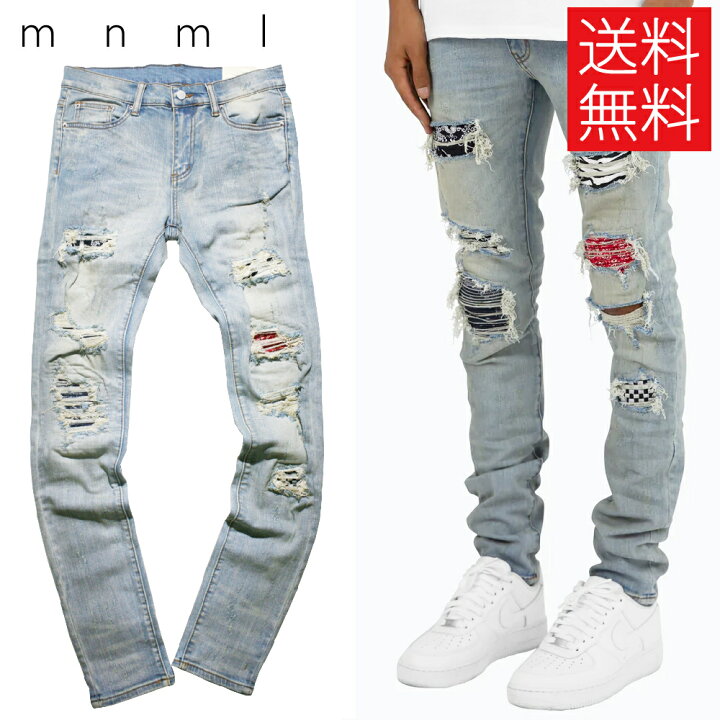 楽天市場】【送料無料】mnml X214 リペア スキニー デニム パンツ 